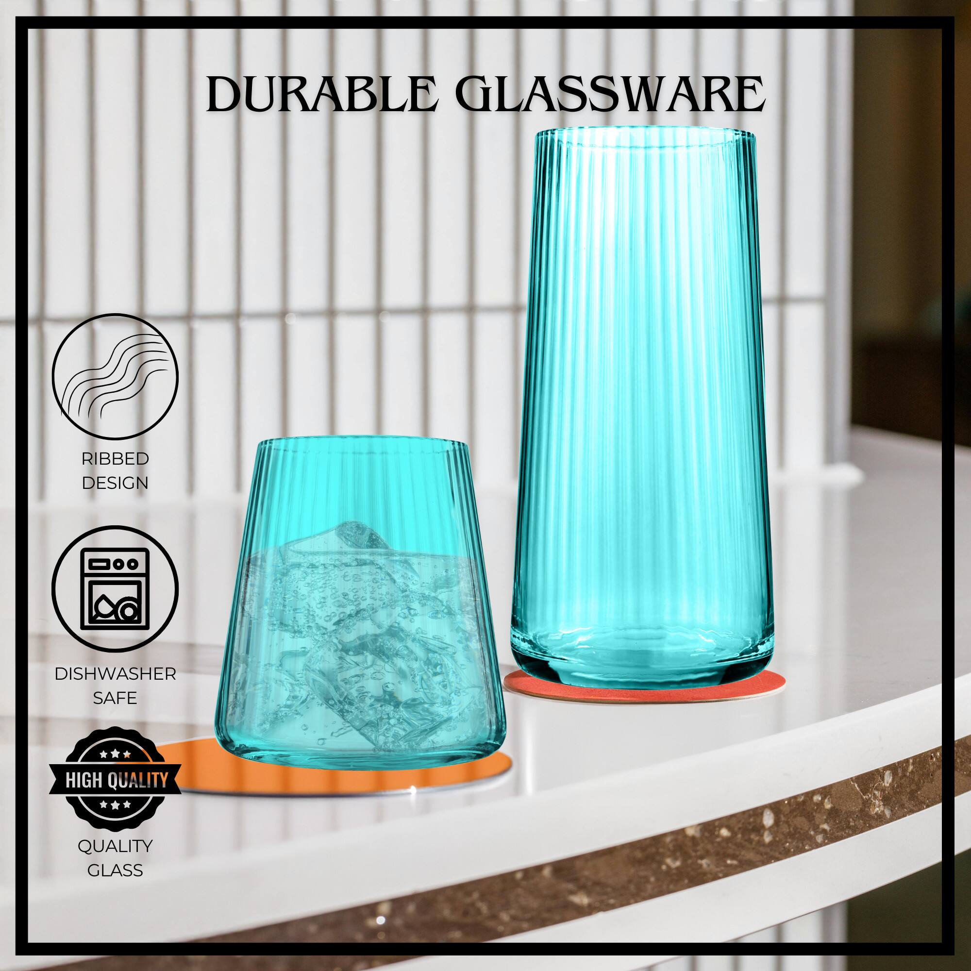 DURABLE GLASSWARE  
RIBBED DESIGN  
DISHWASHER SAFE  
HIGH QUALITY  
QUALITY GLASS