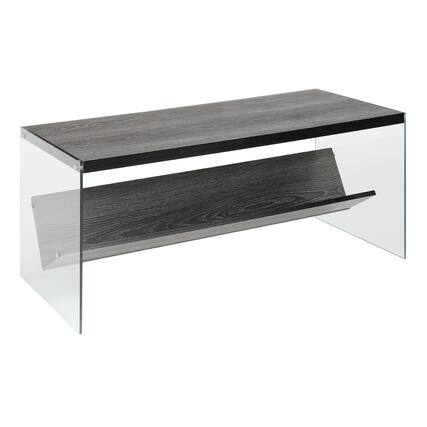 Front. Convenience Concepts - SoHo Glass Coffee Table with Shelf - Weathered Gray/Glass.