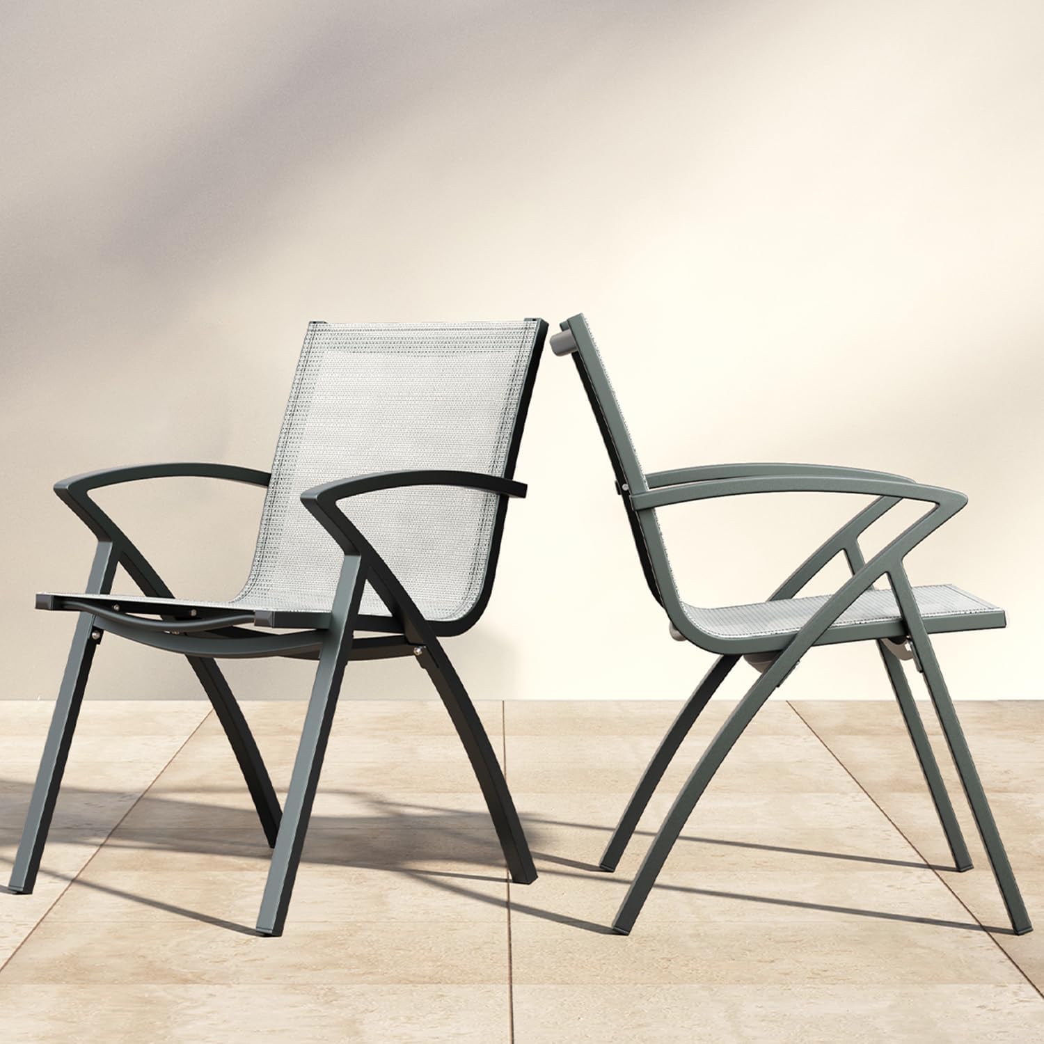 Alt View 2. Acekool - Set of 2 Aluminum Patio Chairs, Adjustable 100° Sling Back, Extra Wide Outdoor Dining Chairs, Lightweight Frame, Gray - Gray.