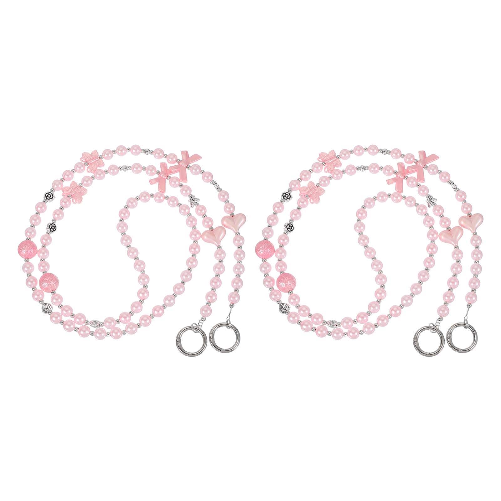 Unique Bargains - 2pcs Pearl Beaded Bow Butterfly Universal Phone Wrist Strap Cute Charm for Women Girls Smartphones - Pink