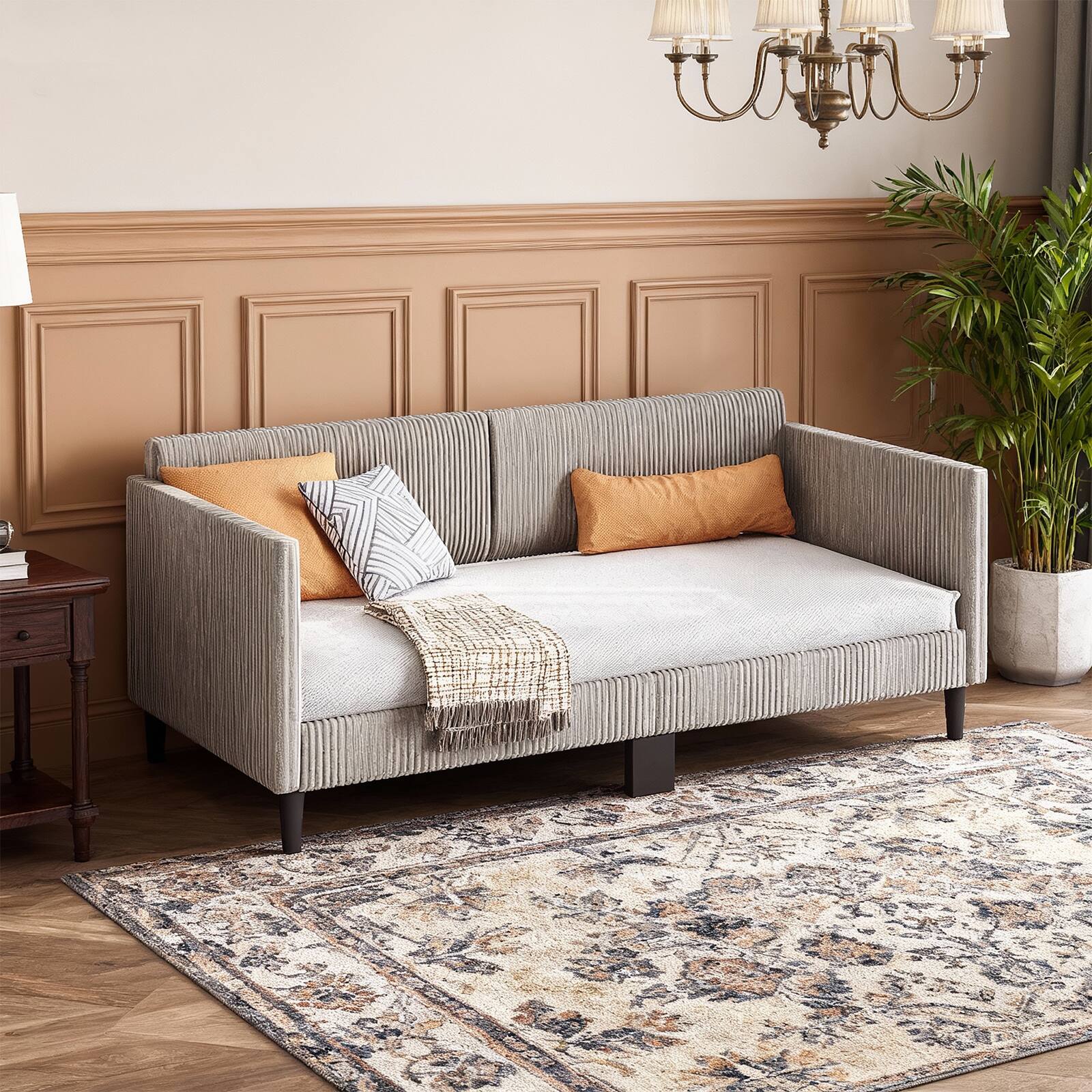 Alt View 9. Winado - Twin Size Corduroy Daybed with Corduroy Upholstery and Solid Wood Slats with Tufted Finish for Living Room or Guest Room - Corduroy Beige White.
