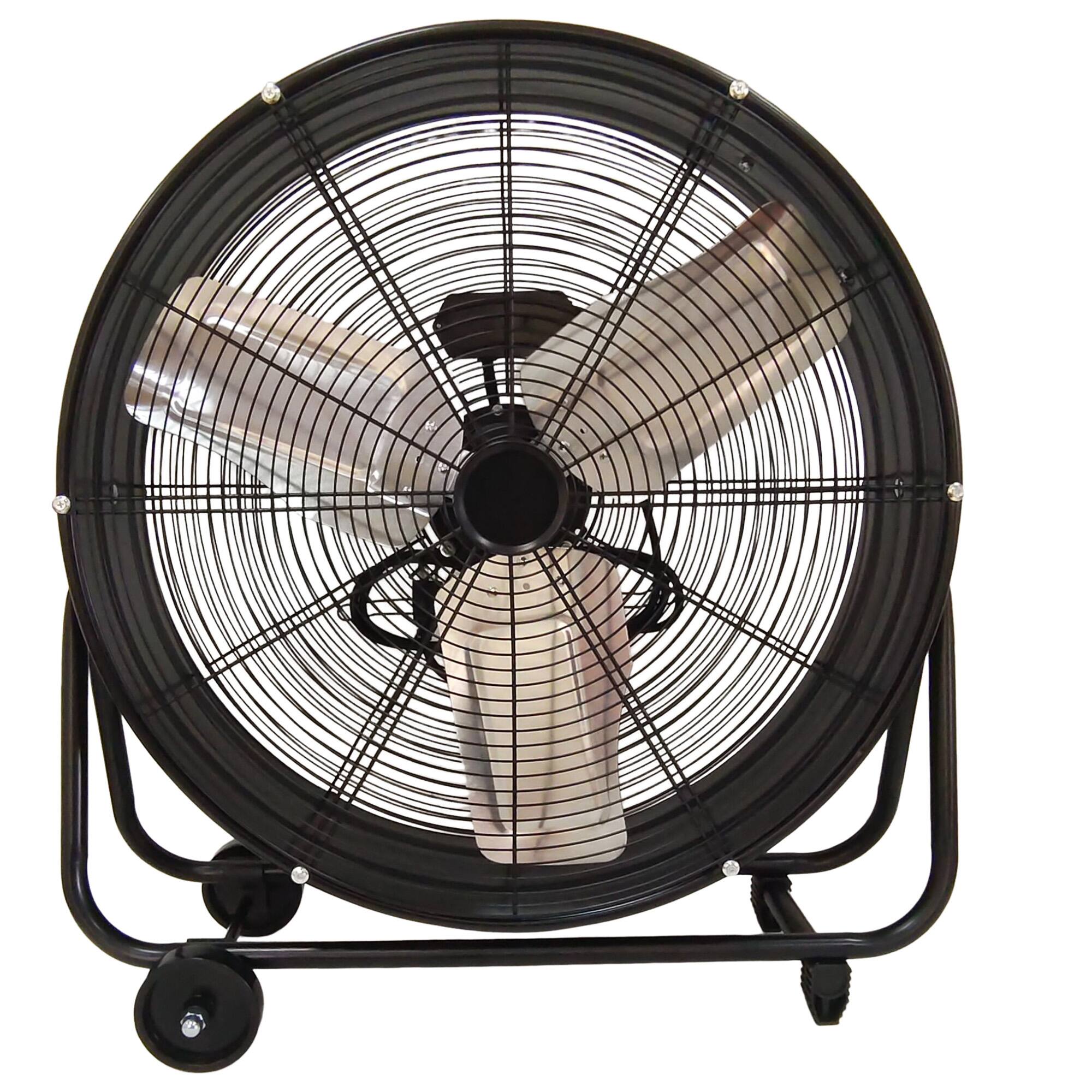 Front. Loheer - 24 Inch Industrial Drum Fan, High Velocity Heavy Duty Commercial Shop Garage Floor Fan, 3 Speed & 360 Tilt - Black.