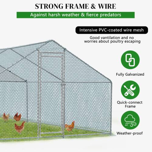 Alt View 2. Winado - 10x20x6.6 FT Large Metal Chicken Coop Walk-In Chicken Run Peaked Roof with Cover.