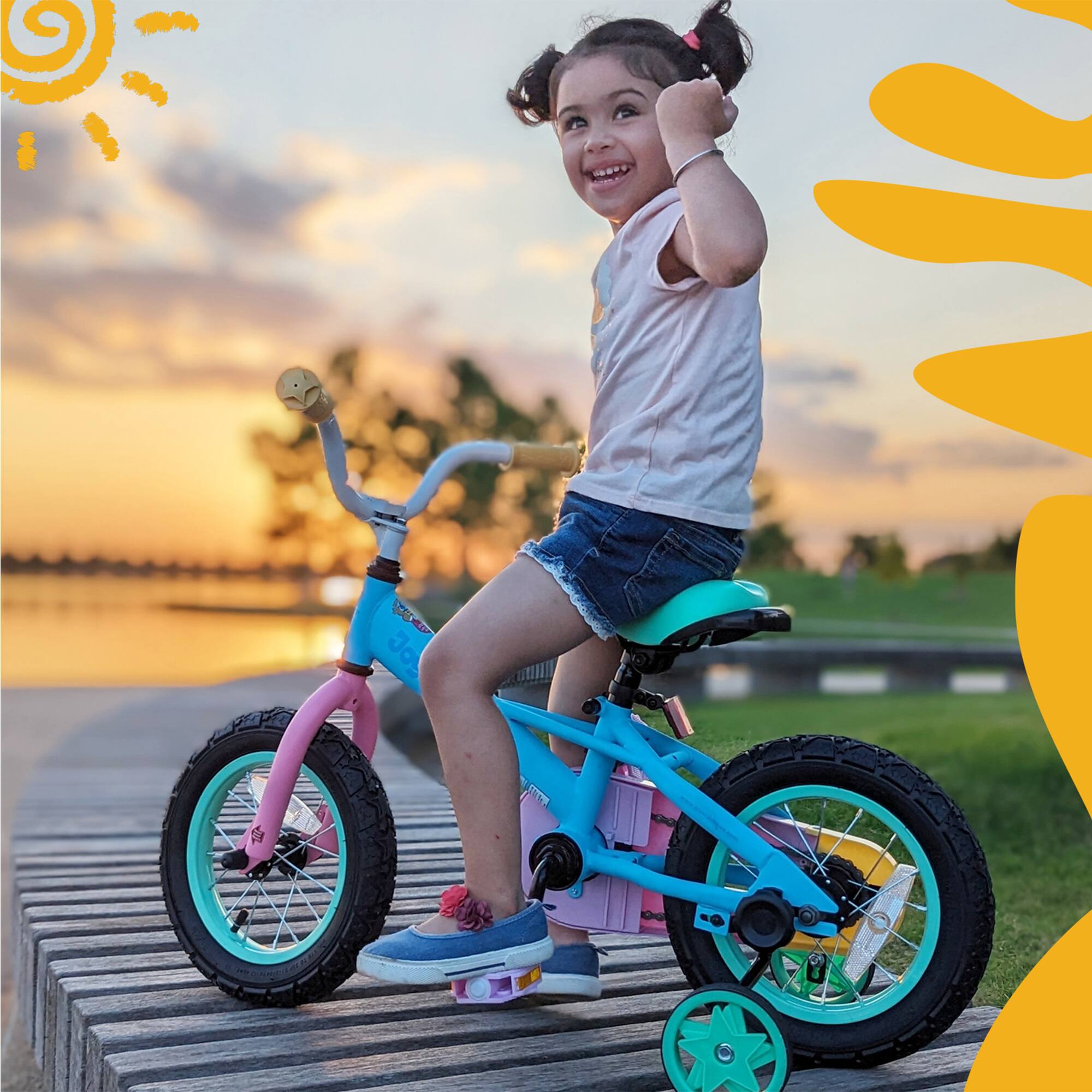 Left. JOYSTAR - JOYSTAR Macarons 14" Kids Bike with Training Wheels Basket, Coast Brake Child's Bike for 3-5 Years Old Boys Girls Blue - Blue.