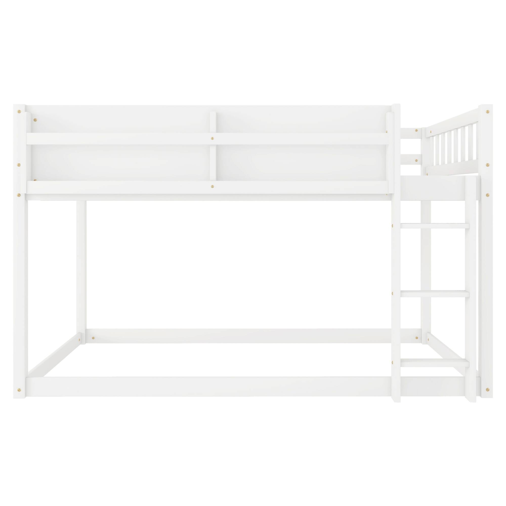 Alt View 5. GOODSILO - Low Twin Over Twin Solid Wood Bunk Bed with Ladder for Kids and Juniors - White.
