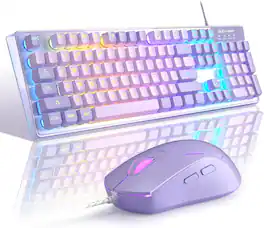 Bundle - Core Tech - 104-Key Wired Membrane Gaming Keyboard and Optical Mouse Combo with RGB Lighting - Violet