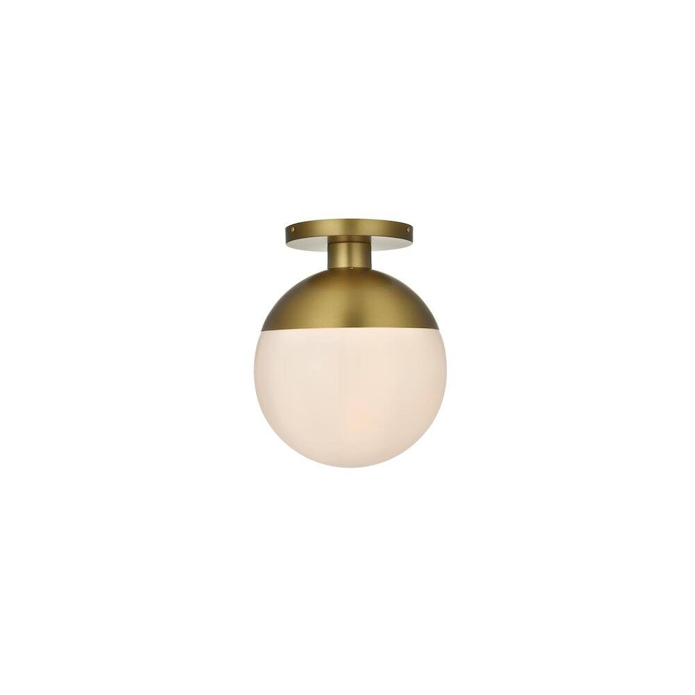 Back. Living District - Eclipse 12 Inch Flush Mount Ceiling Light Frosted White Shade in Satin Gold - Satin Gold And Frosted White.