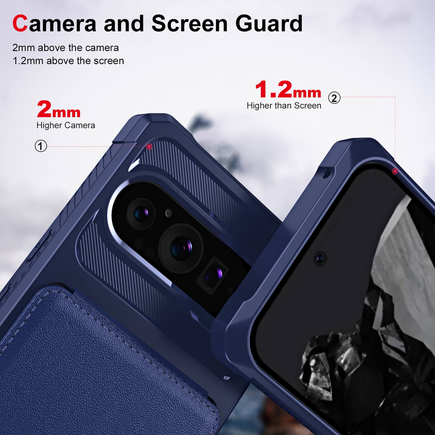 Camera and Screen Guard

2mm above the camera  
1.2mm above the screen

2mm  
Higher Camera

1.2mm  
Higher than Screen