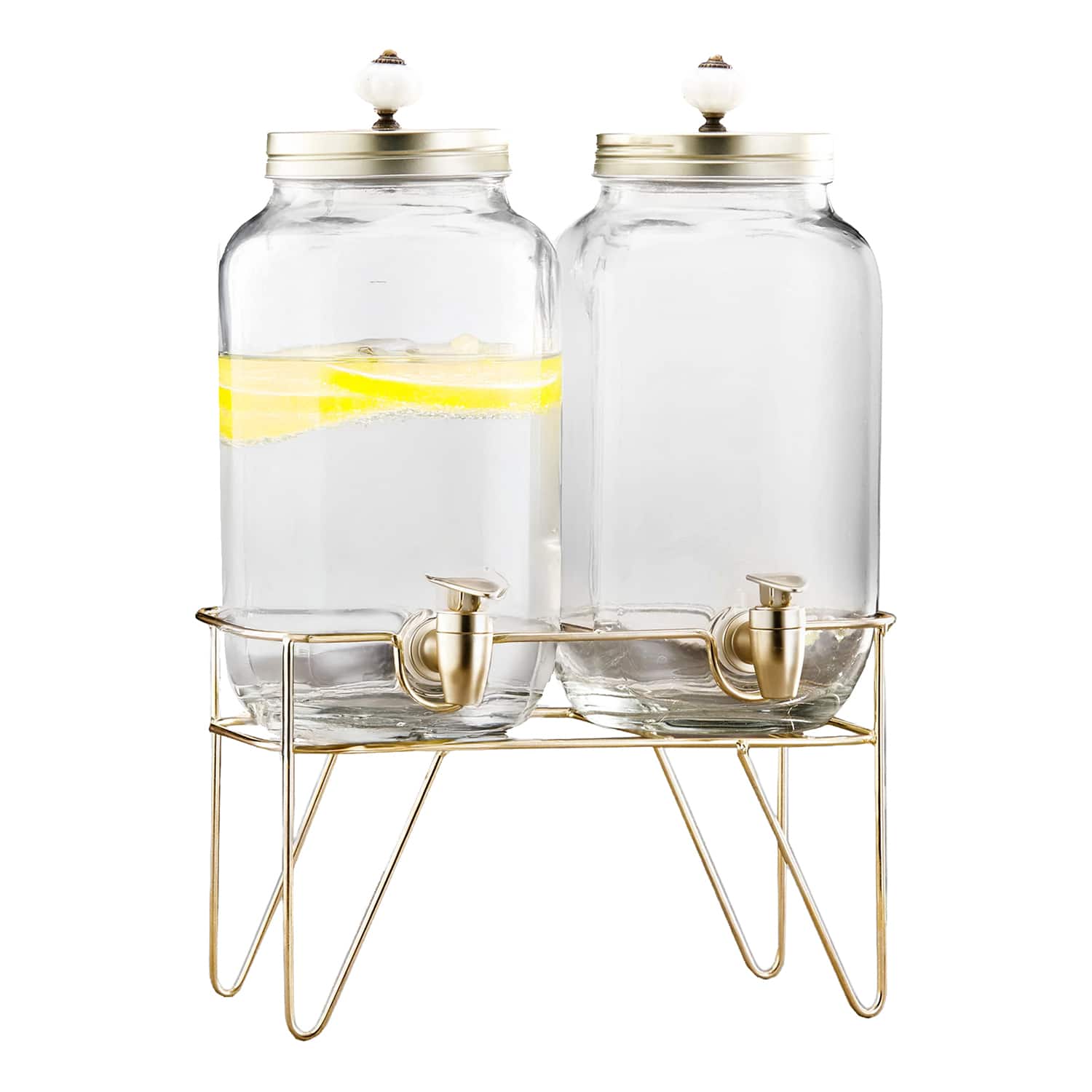 Style Setter - Julian 2-Piece Set Bev Dispensers with Gold Wire Stand 3.1 L Each - Clear