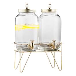Style Setter - Julian 2-Piece Set Bev Dispensers with Gold Wire Stand 3.1 L Each - Clear