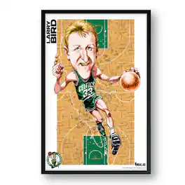 Sporticulture - Larry Bird Boston Celtics Framed 14" x 20" Player Caricature Art - Multicolor