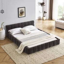 Anysun - Queen Chenille Platform Bed Frame with Headboard - Thick Fabric, Solid Frame, No Box Spring Needed - Gray