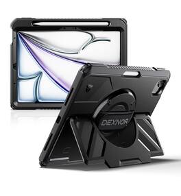 Dexnor - Rugged Case for iPad Air 11” M4/M3/M2 & iPad Air 5th/4th with 360° Rotating Hand Strap & Shockproof Screen Protector - Black