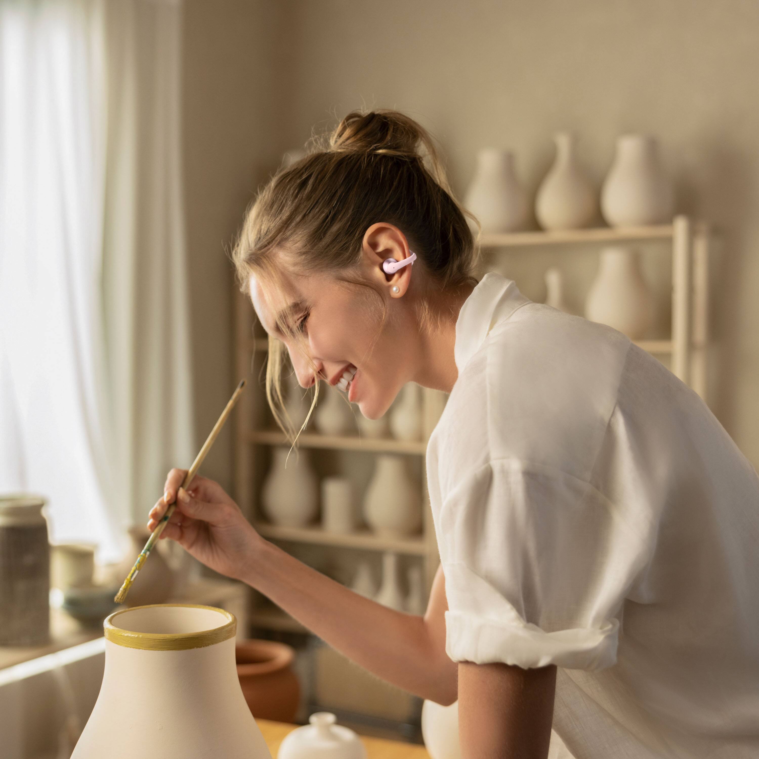 Alt View 7. Shokz - OpenDots 2 Open-Ear Clip-On True Wireless Bluetooth Earbuds - Pink.