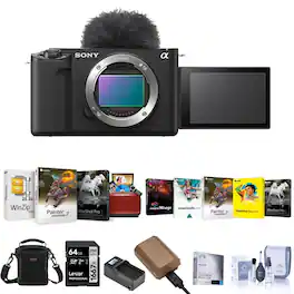 Bundle - Sony - ZV-E1 Full Frame Mirrorless Vlog Camera, Black - with Shoulder Bag, 64GB SD Card, Extra Battery, Charger,