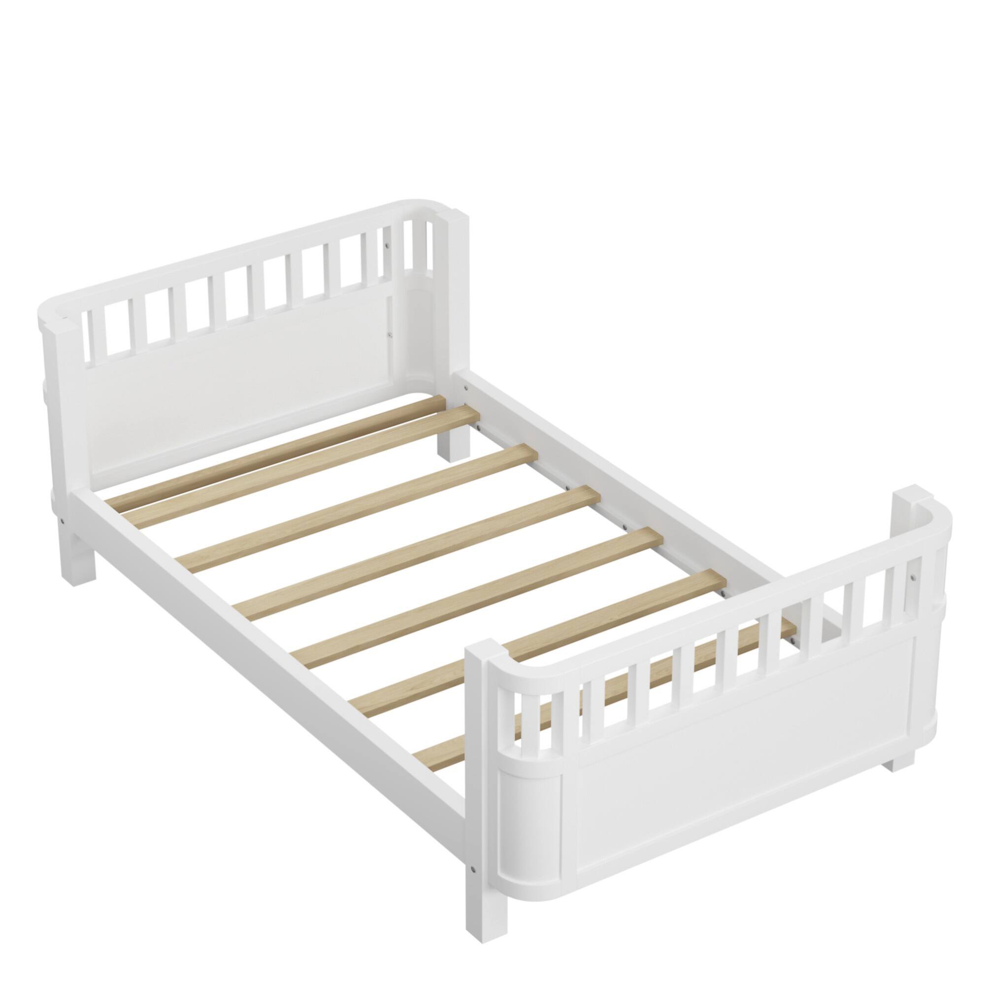 Alt View 5. GOODSILO - Twin Size Wood Platform Bed for Children with Safety Rails and Low Profile Design - White.