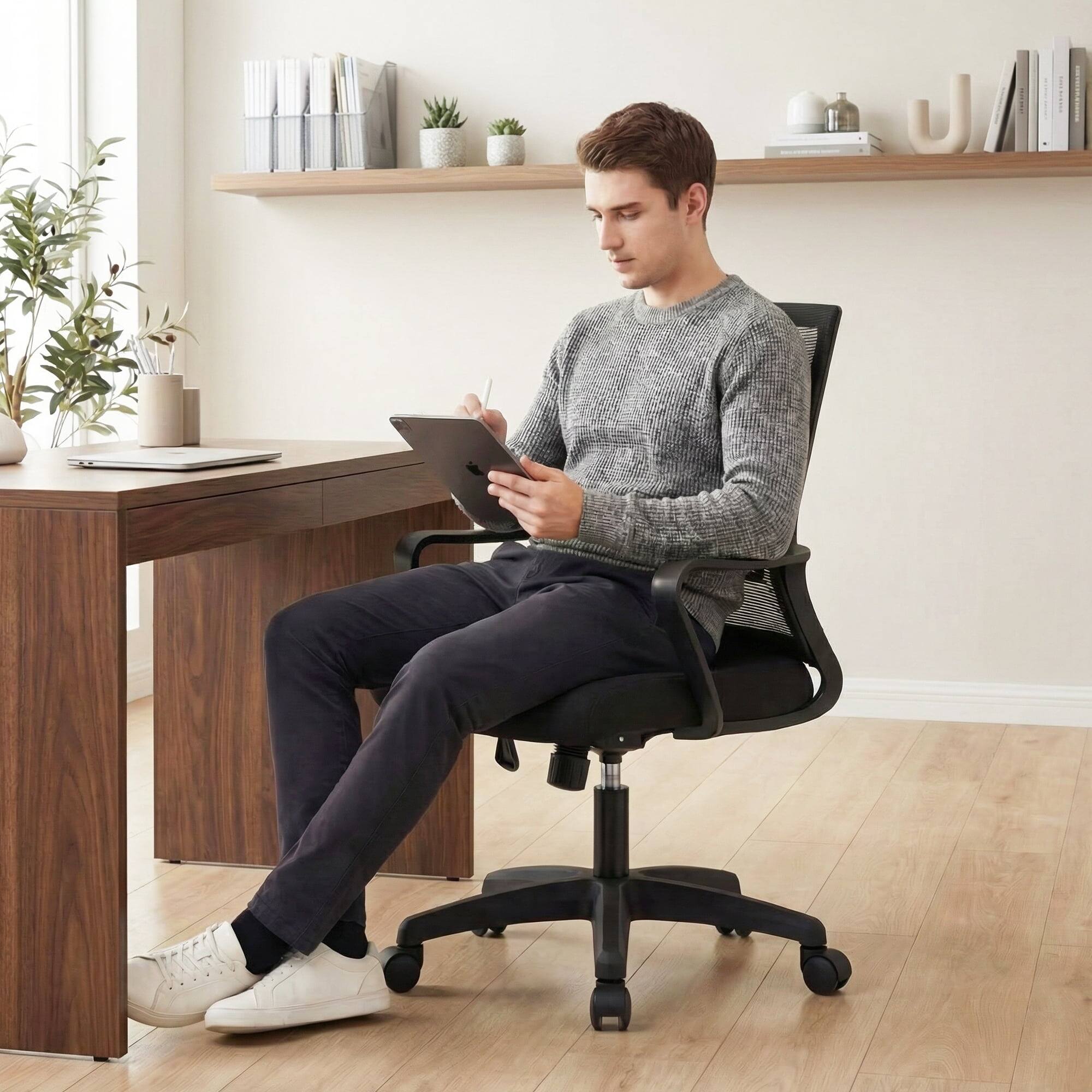 Alt View 2. Neo Chair - Ergonomic Mesh Office Chair, Mid Back Desk Chair with Lumbar Support, Adjustable Swivel Wheels - Black.