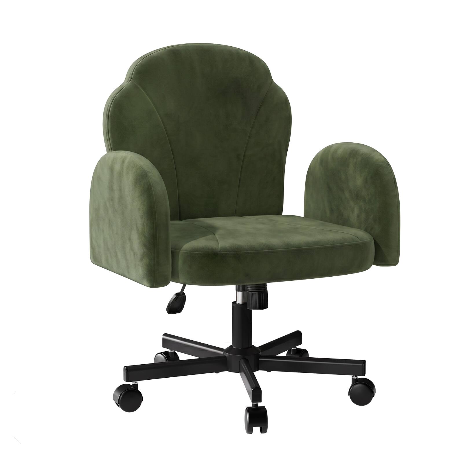 Alt View 5. Bestier - Ergonomic Office Chair with Flip-Up Arms, Petal Cross Legged Comfy Makeup Chair with Wheels Vanity Chair for Home Office - Green Dutch Velvet.