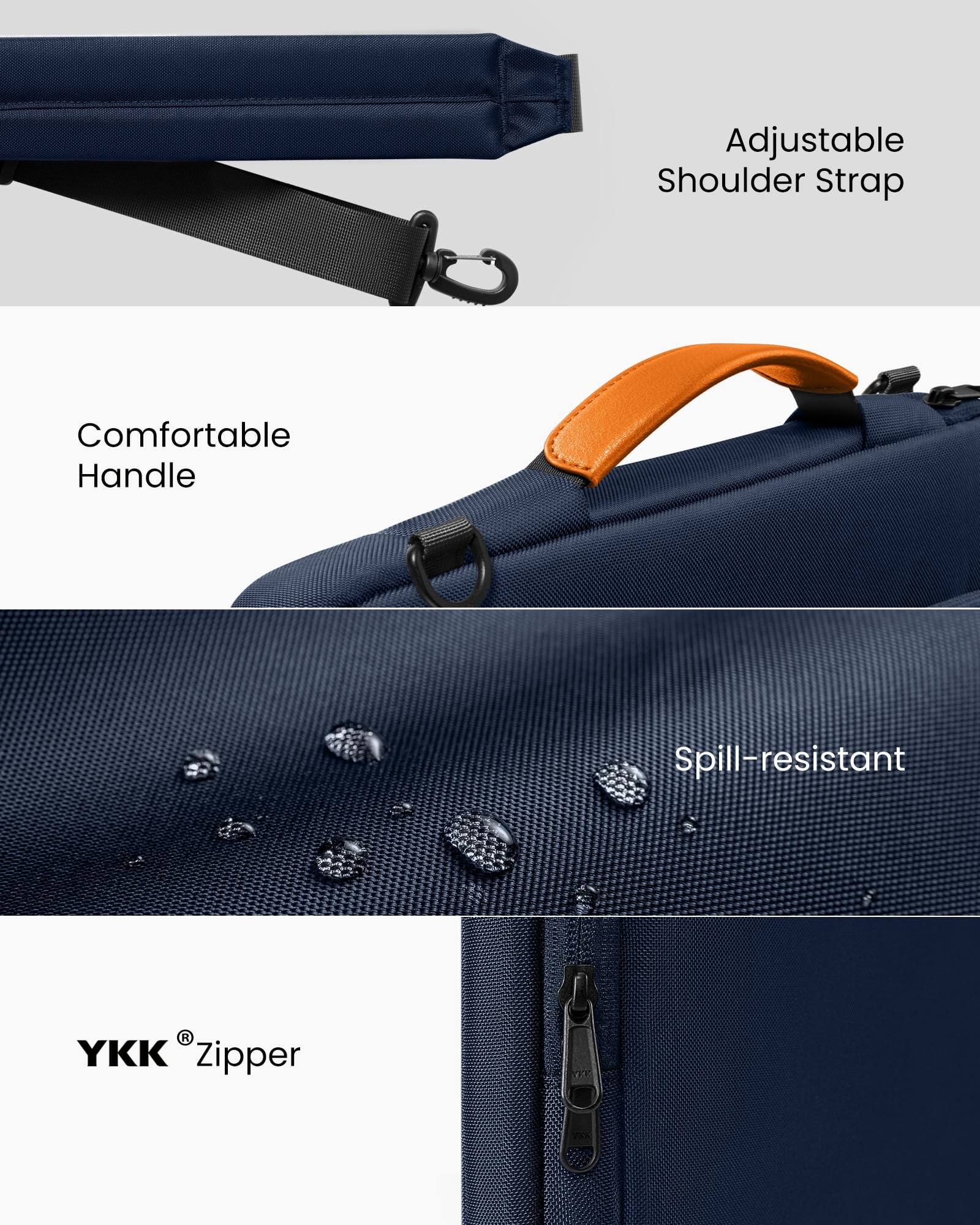 Adjustable Shoulder Strap  
Comfortable Handle  
Spill-resistant  
YKK® Zipper