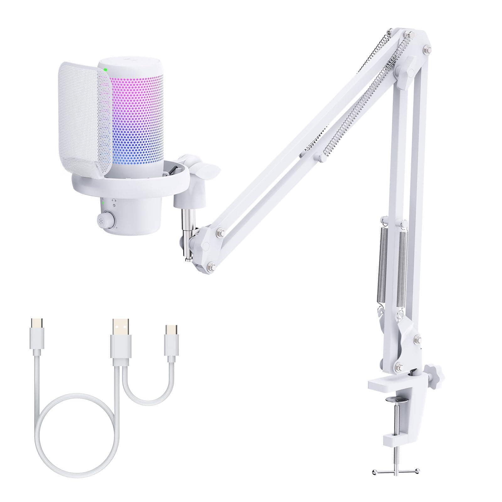 Earthley Blooms - Vm1 Gaming Pc Usb Microphone Condenser Mic With Noise Cancellation Mute Rgb Light Computer Accessories Gifts - White