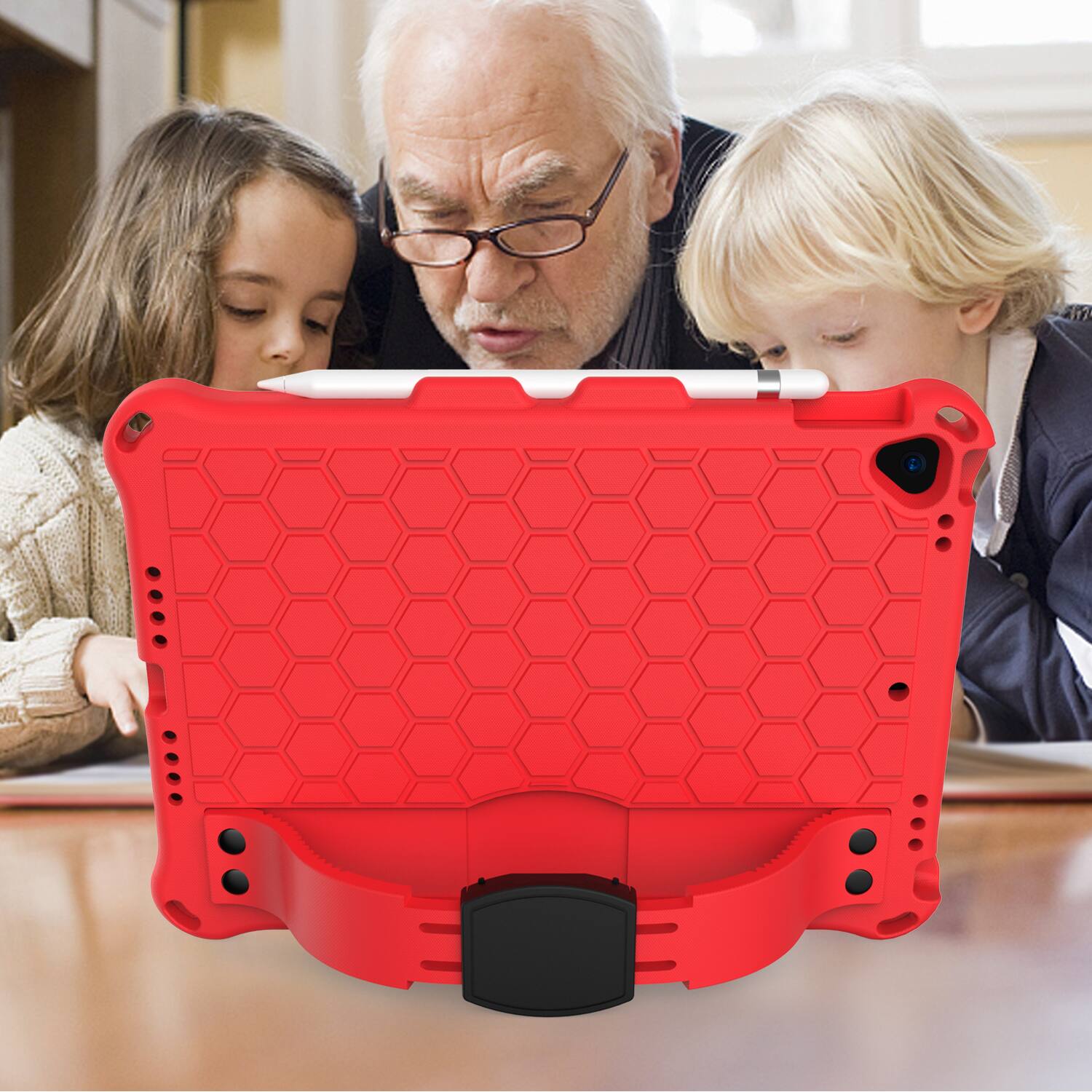Alt View 1. UUCOVER - Kids Case for iPad 9th 8th 7th Gen 10.2-inch (2021/2020/2019) Shockproof EVA+TPU Stand Cover with Shoulder Strap - Red.