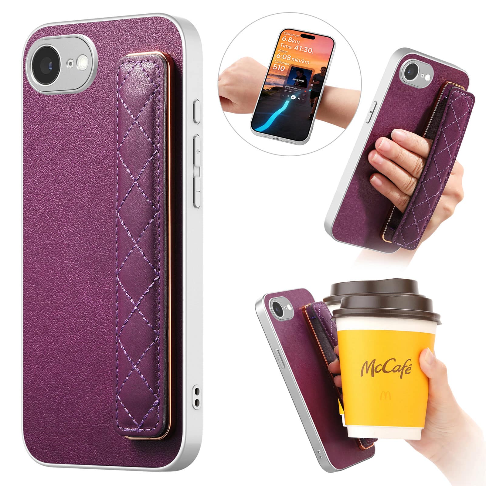 Dteck - Shockproof Case for Apple iPhone 17E/16E, Slim PU Leather Hard PC+TPU Back Wrist Strap Cover - Purple price history on PriceWatchPro