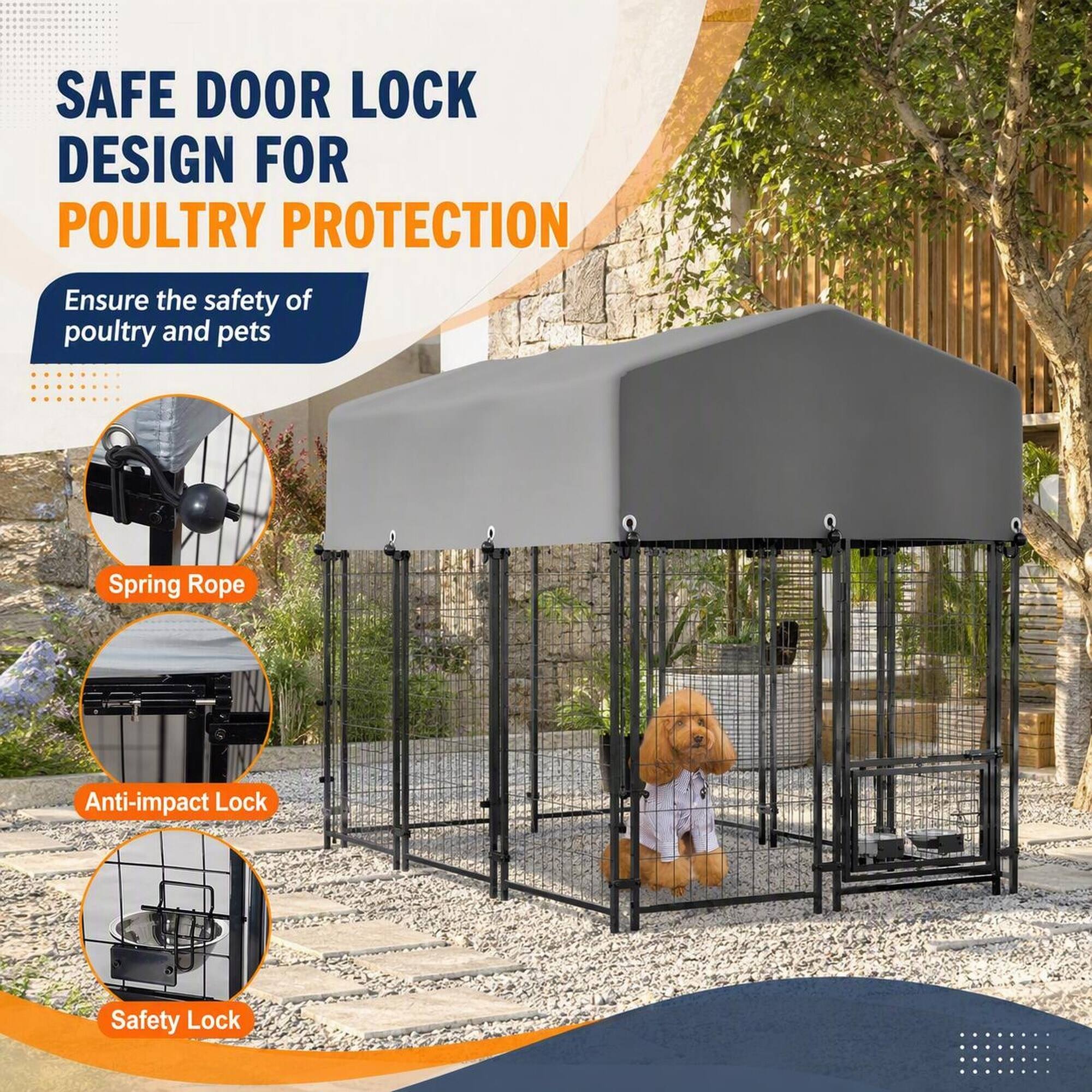 SAFE DOOR LOCK DESIGN FOR POULTRY PROTECTION

Ensure the safety of poultry and pets

- Spring Rope
- Anti-impact Lock
- Safety Lock