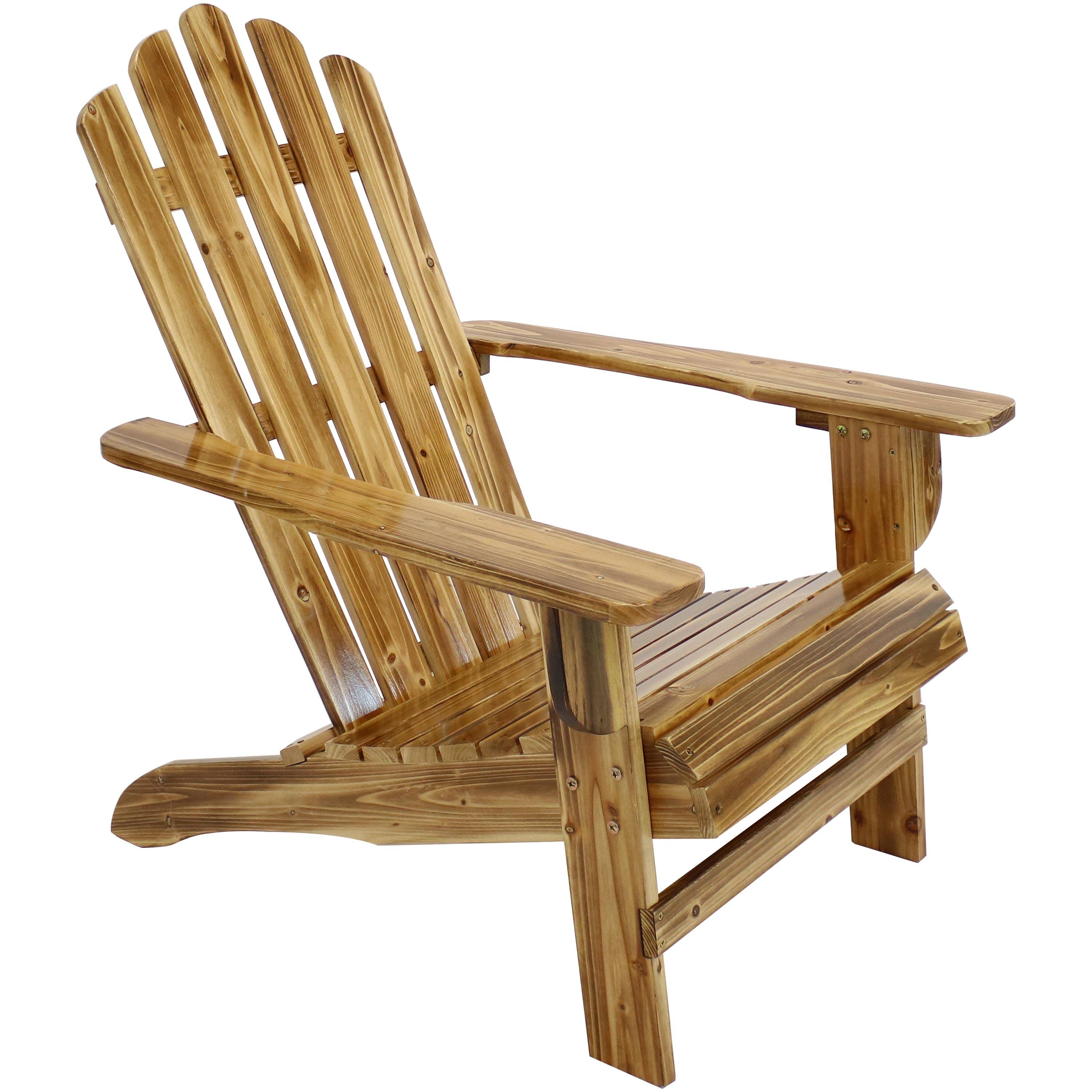 Front. Sunnydaze - Rustic Fir Wood Adirondack Chair - Charred Finish - Brown.