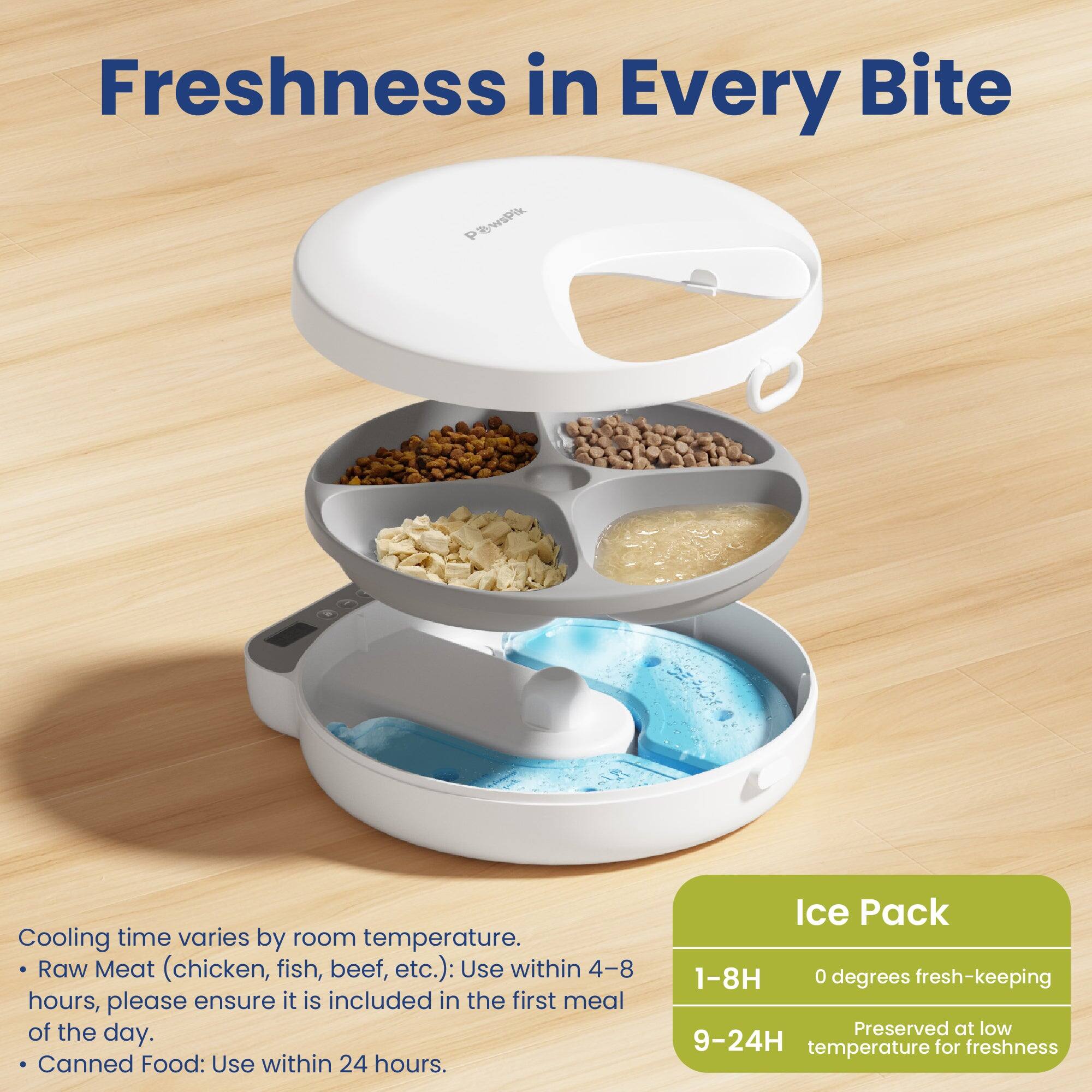 Freshness in Every Bite

Cooling time varies by room temperature.
- Raw Meat (chicken, fish, beef, etc.): Use within 4-8 hours, please ensure it is included in the first meal of the day.
- Canned Food: Use within 24 hours.

Ice Pack
1-8H 0 degrees fresh-keeping
9-24H Preserved at low temperature for freshness