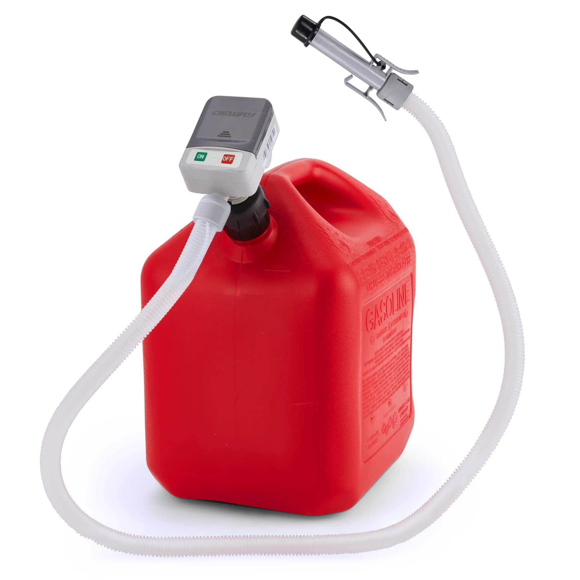 Deway - Fuel Transfer Pump with Auto-Shutoff Nozzle, 2.4GPM Flow Rate, 51" Hose & 3 Fuel Adapters - Grey