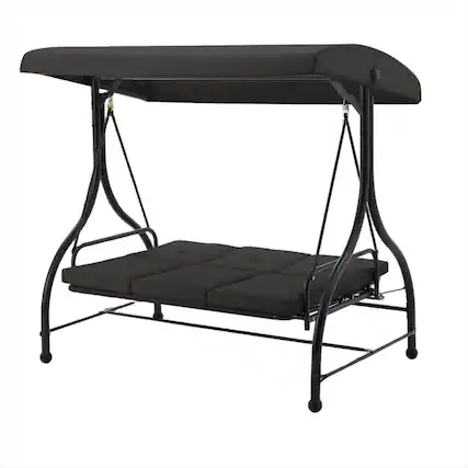 Front. Boyel Living - 3 Person Metal Patio Swing Chair Outdoor Porch Swing for Garden Backyard Deck - Black.