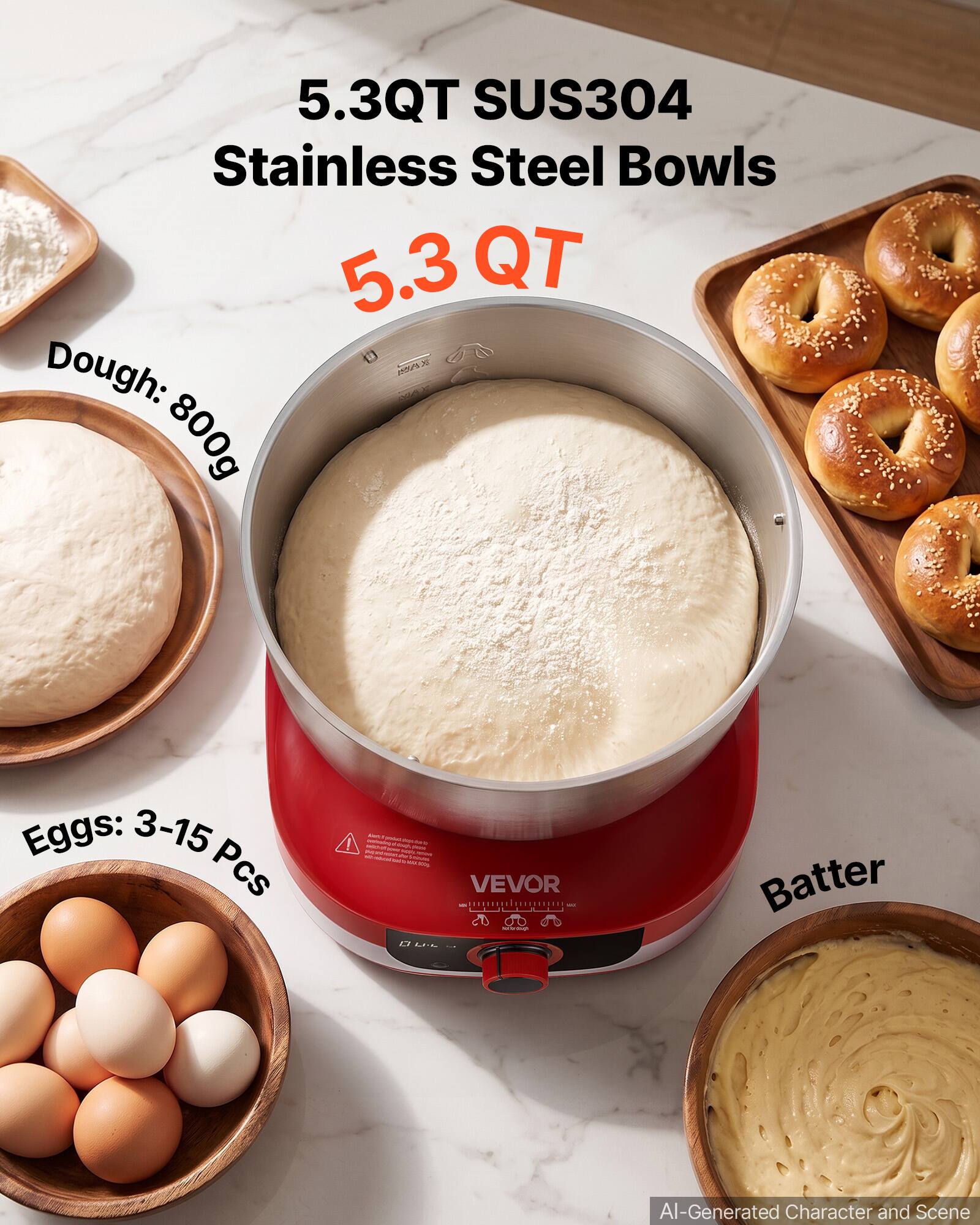 5.3QT SUS304 Stainless Steel Bowls

5.3 QT

Dough: 800g

Eggs: 3-15 Pcs

Batter

AI-Generated Character and Scene