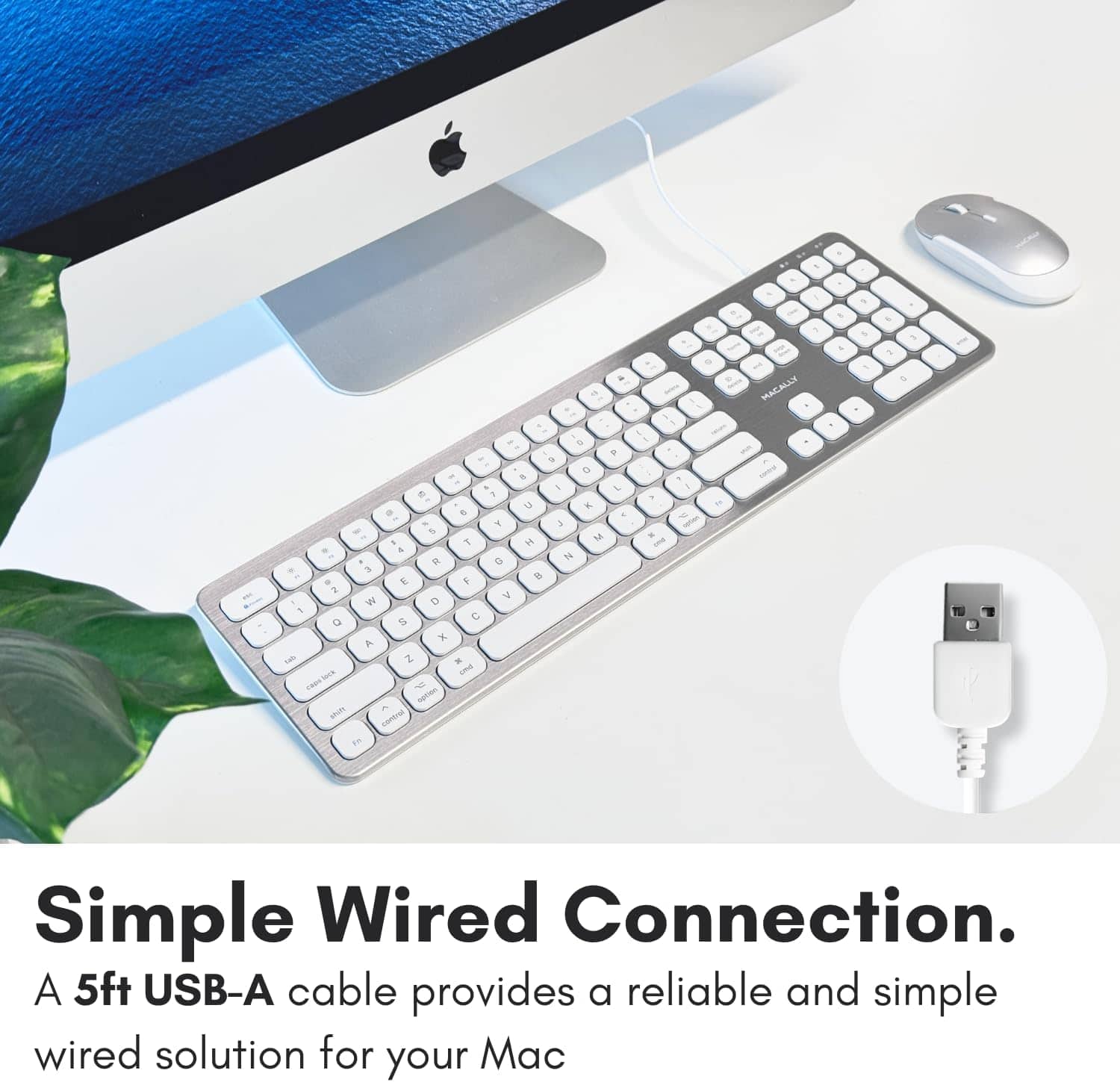Macally Wired Keyboard for Mac with USB Ports for Mouse Compatible