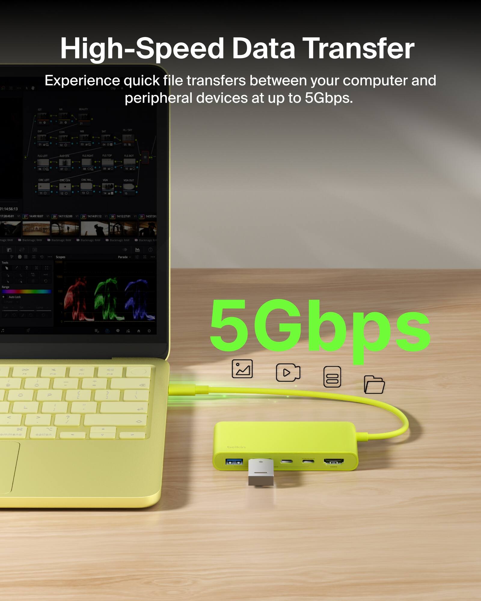 Belkin 5 Port Hub w/ 4K HDMI Display with 60Hz, 100W PD, Data Transfer ...