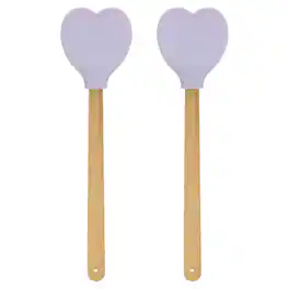 Unique Bargains - 2pcs Silicone Spatula w/ Wood Handle, Heart-Shaped Heat-Resistant Non-Stick Cake Scraper for Baking - Purple