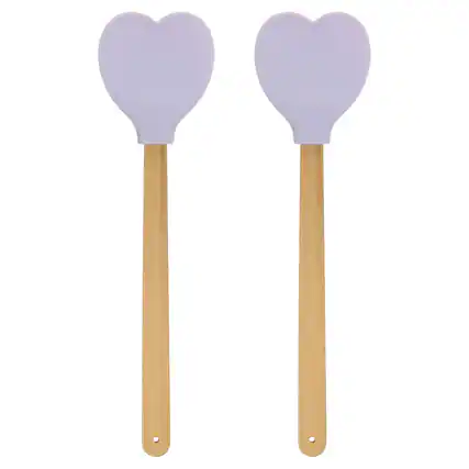 Front. Unique Bargains - 2pcs Silicone Spatula w/ Wood Handle, Heart-Shaped Heat-Resistant Non-Stick Cake Scraper for Baking - Purple.
