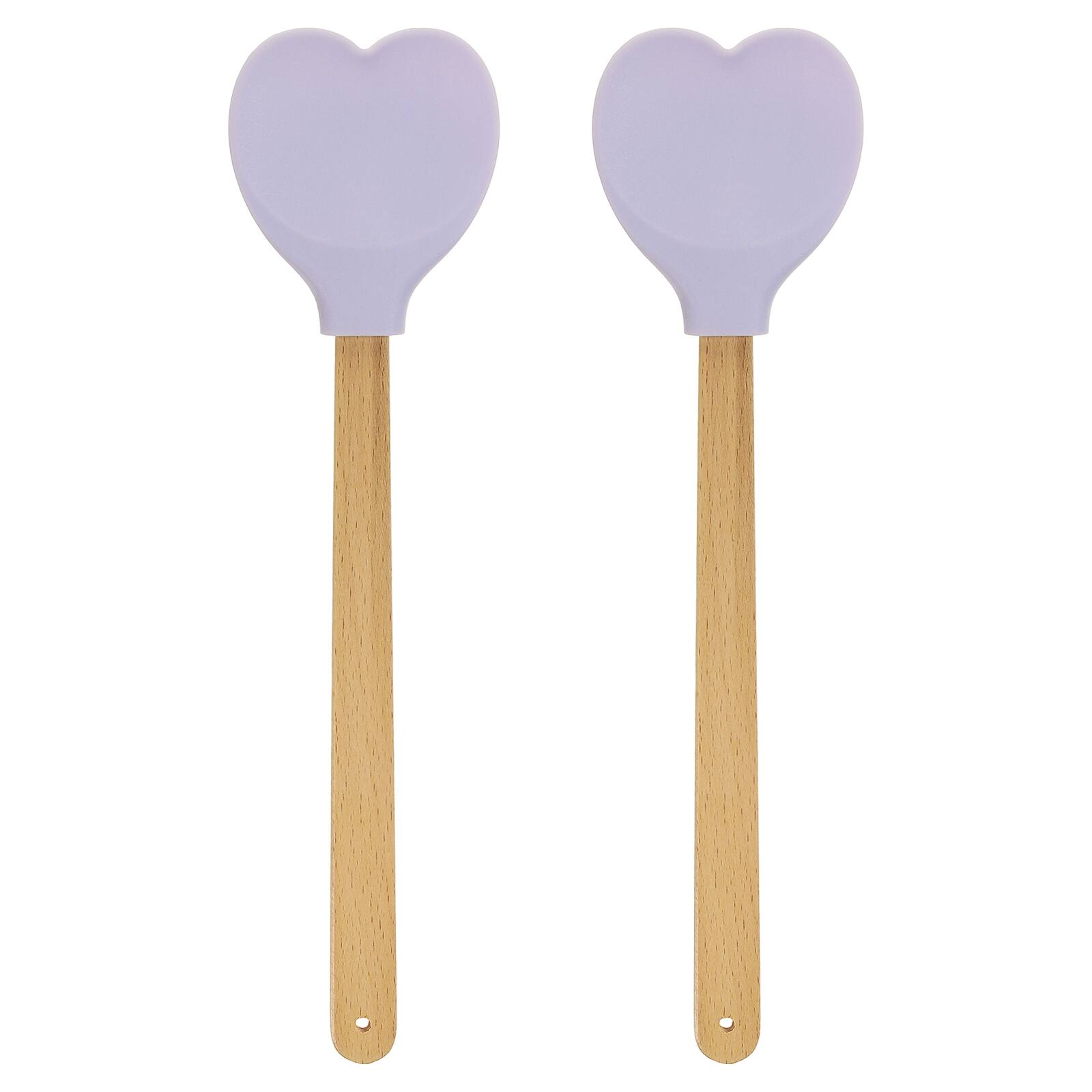 Front. Unique Bargains - 2pcs Silicone Spatula w/ Wood Handle, Heart-Shaped Heat-Resistant Non-Stick Cake Scraper for Baking - Purple.
