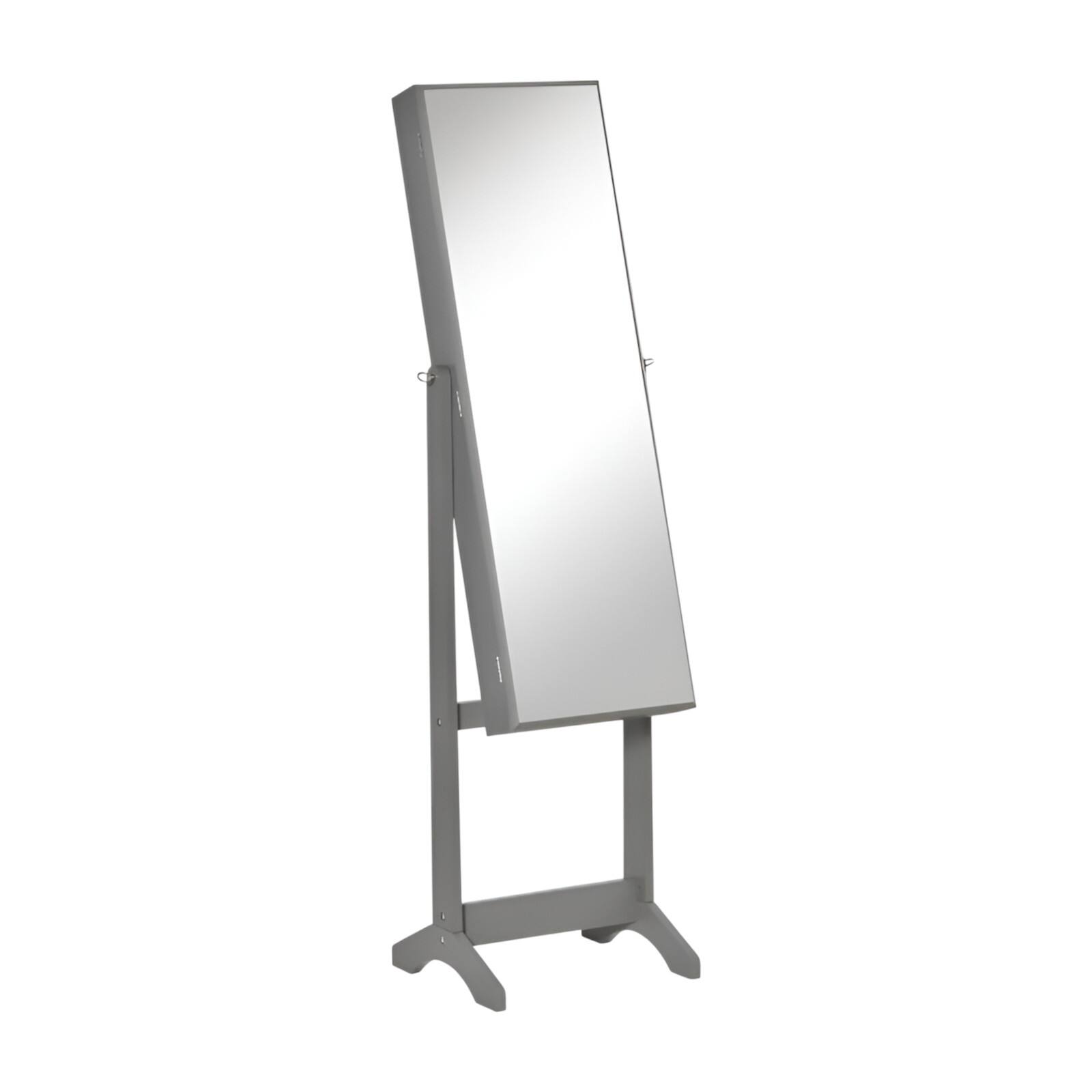 Front. SlickBlue - Full Length Mirror Jewelry Cabinet, 2-in-1 Storage in Grey Wood Finish - Grey.