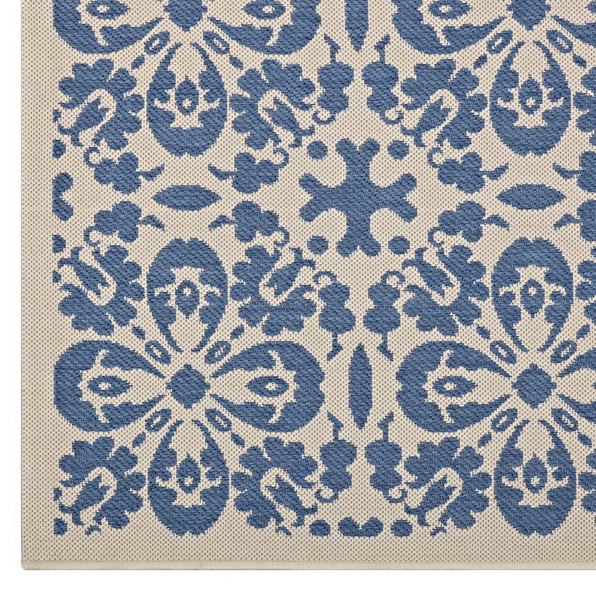 Alt View 1. Modway - Ariana Vintage Floral Trellis Indoor and Outdoor Area Rug - Blue and Beige.
