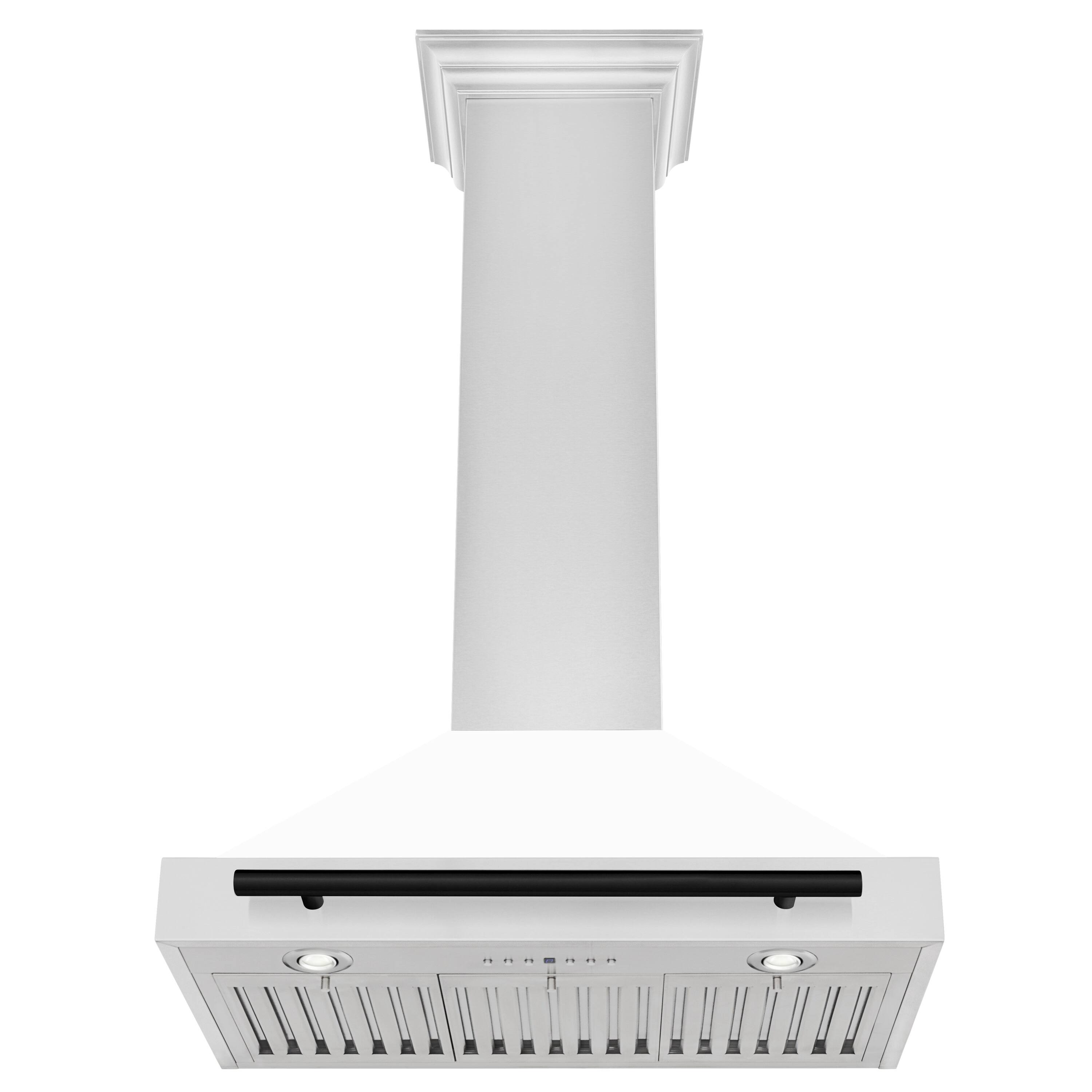 Angle. ZLINE - ZLINE 30 in. Autograph Edition Convertible Stainless Steel Range Hood with White Matte Shell and Matte Black Accents - White Matte.