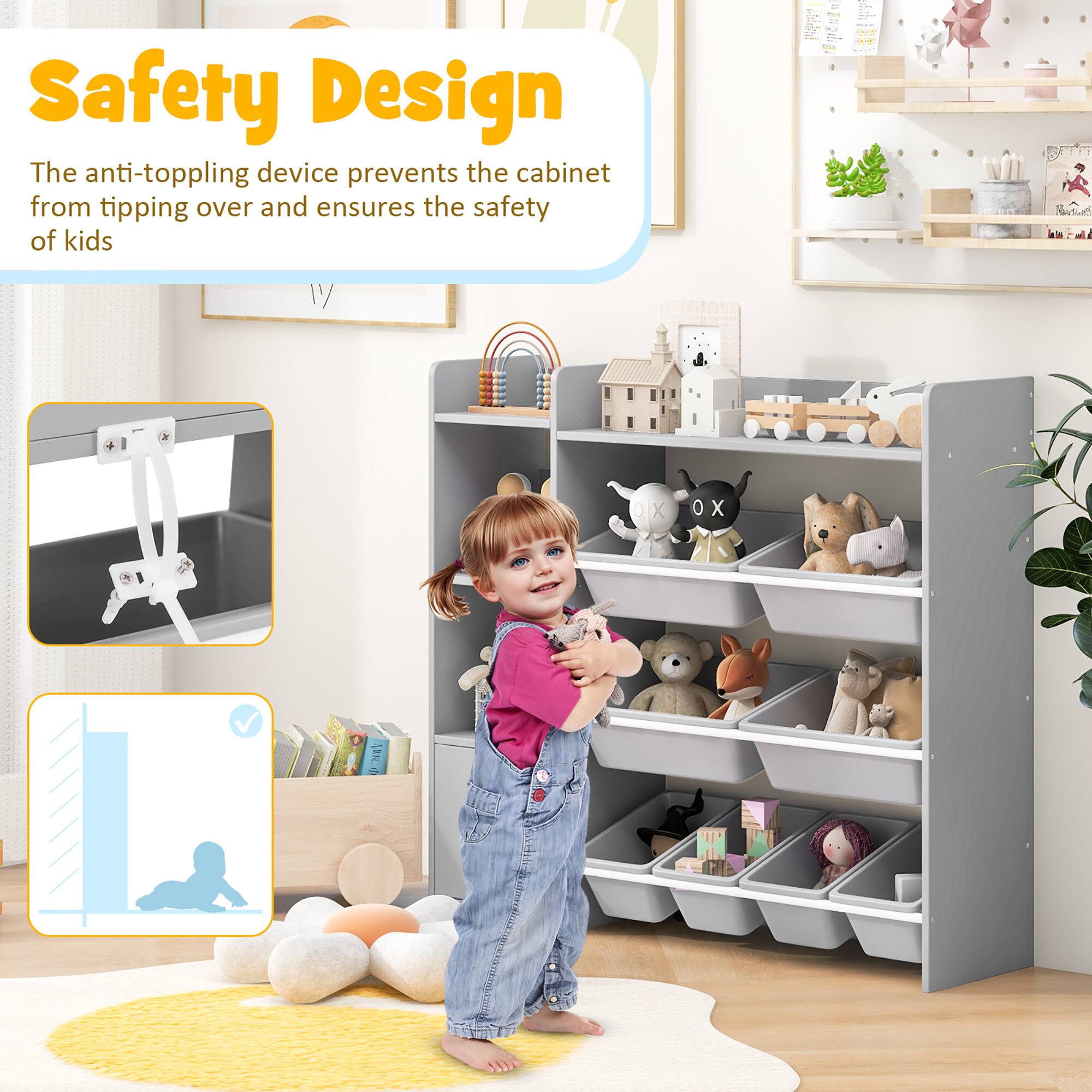 Safety Design

The anti-toppling device prevents the cabinet from tipping over and ensures the safety of kids.