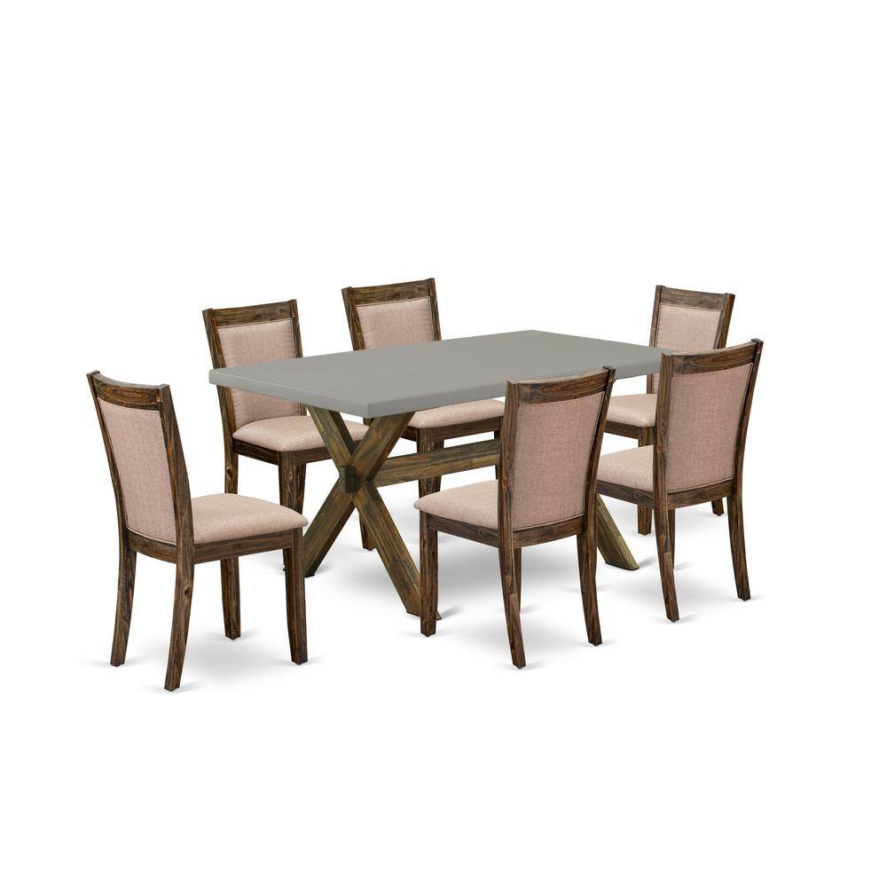Front. East West Furniture - East West Furniture 7 Piece Contemporary Modern Dining Set - A Cement Top Dinner Table with Trestle Base and 6 Dark - Multi-Color.