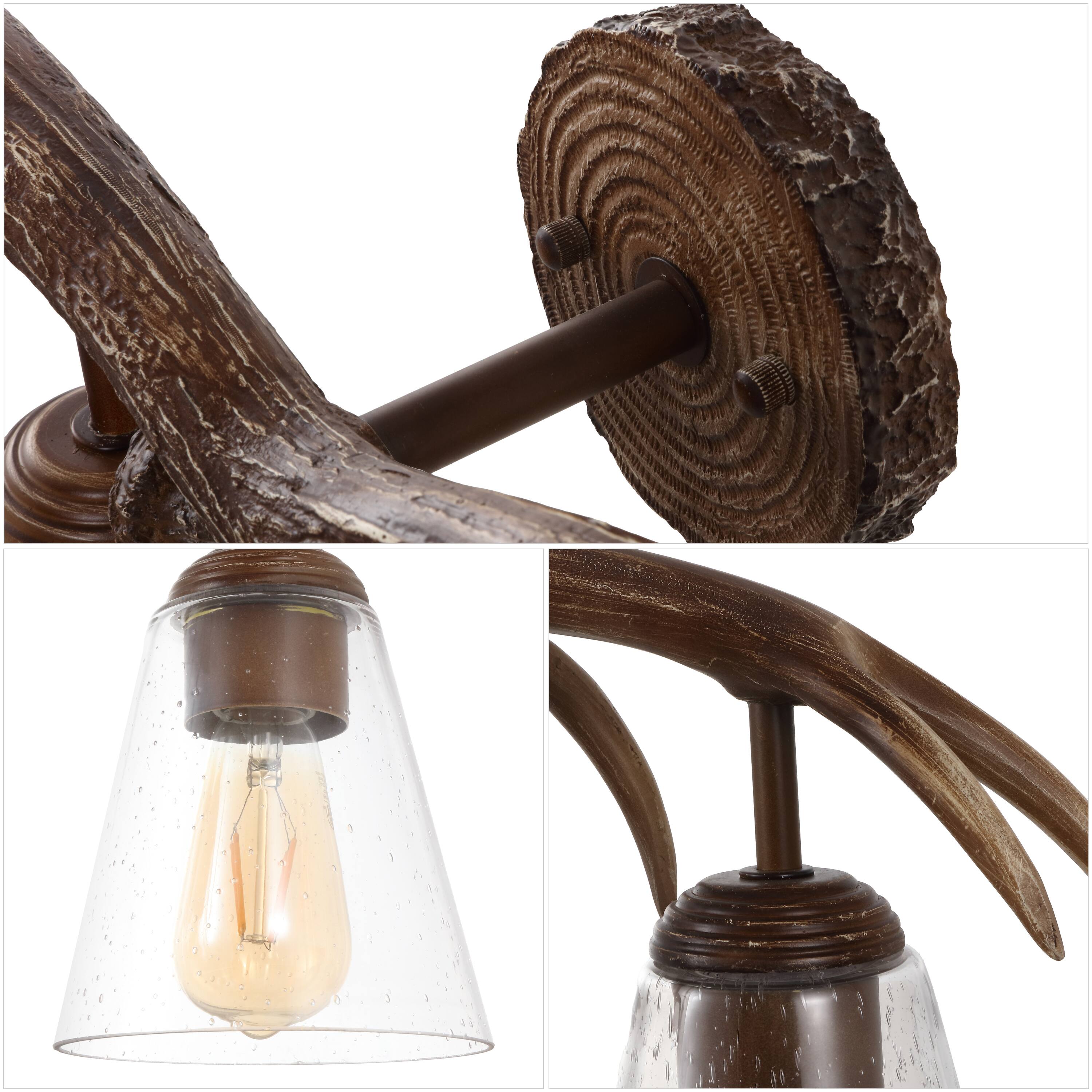 Alt View 4. Jonathan Y - Wyatt 32.5" 4-Light Southwestern Bohemian Resin/Seeded Glass Faux Antler LED Vanity Light, Brown Wood Finish - Brown Wood Finish.