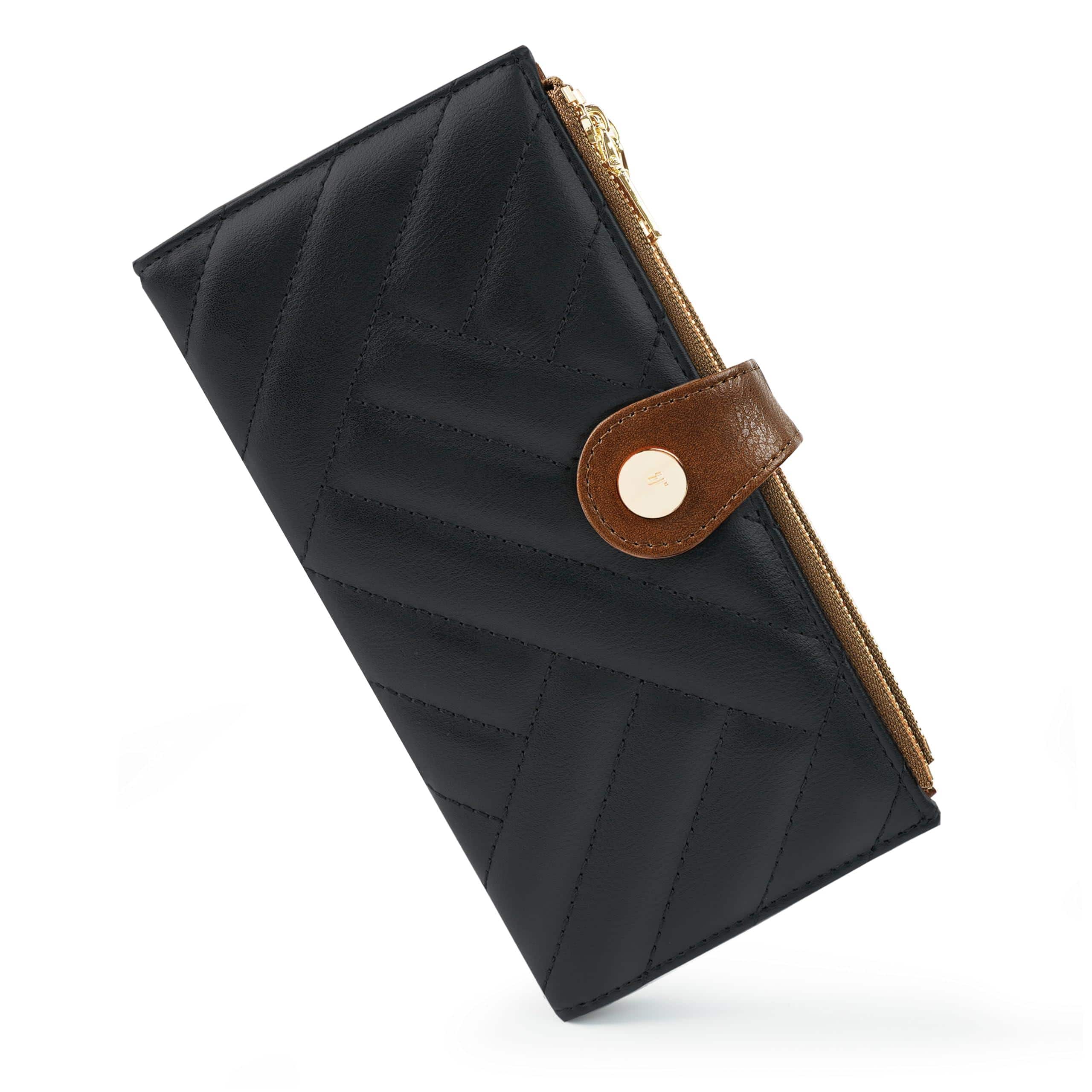 Jadie Link - Womens Wallet Thin Rfid Blocking Leather Women Credit Card Holder Travel Zipper Pocketblackbrown Premium Material - Sleek Black & Brown