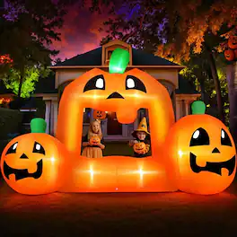 Wisairt - 8.5ft Inflatable Pumpkin Photo with LED Lights - Outdoor Halloween Decor - Green|White|Red