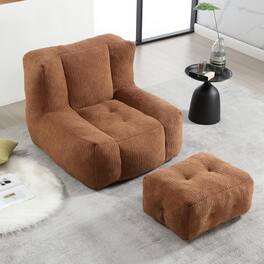 Trinkets Crazed - Fluffy Bean Bag Chair, Comfy Bean Bag Chairs, Super Soft Lazy Sofa Chair with Memory Foam and Ottoman - Brown