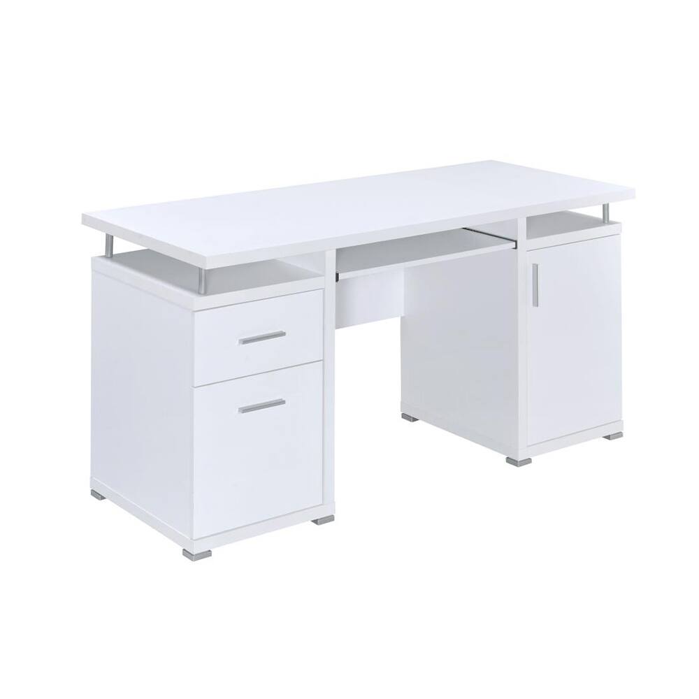Front. Spaco - Spaco 55 Inch Office Desk 3-Drawer Storage, Legal Size File Cabinet and Keyboard Tray, Metal Frame Computer Workstation - White.