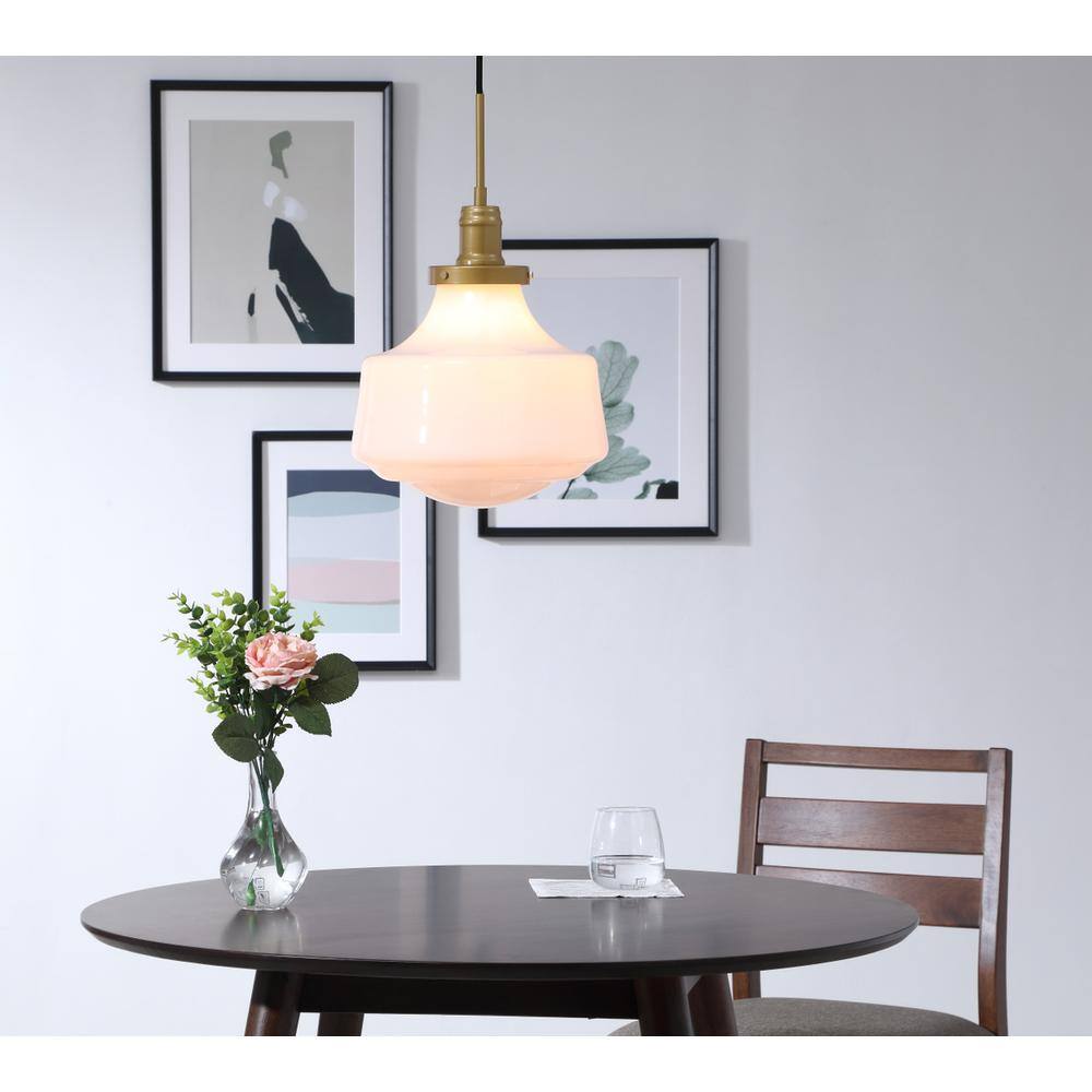 Angle. Living District - Lyle 1 light Brass and frosted white glass pendant - Brass And Frosted White Glass.