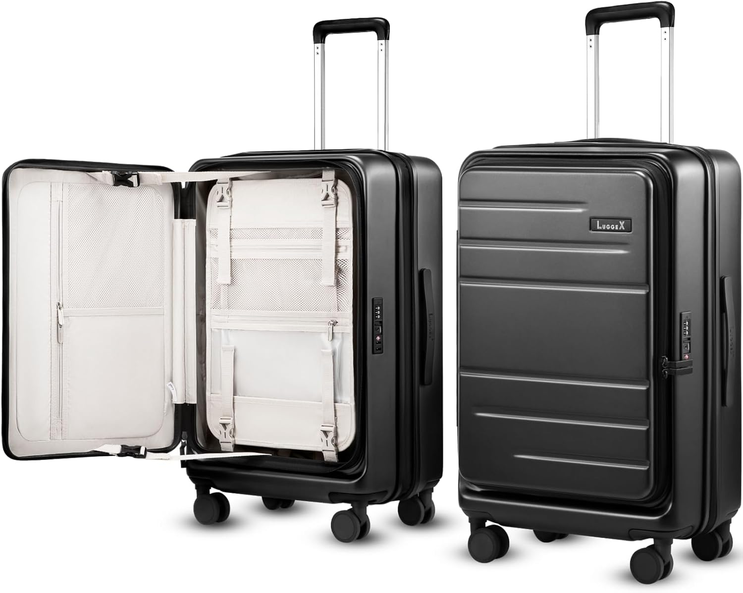 Front. LUGGEX - LUGGEX 24 Inch Checked Luggage, Opening Expandable Polycarbonate Hard Shell Suitcase with TSA Approved Lock - FLO5 - Black.