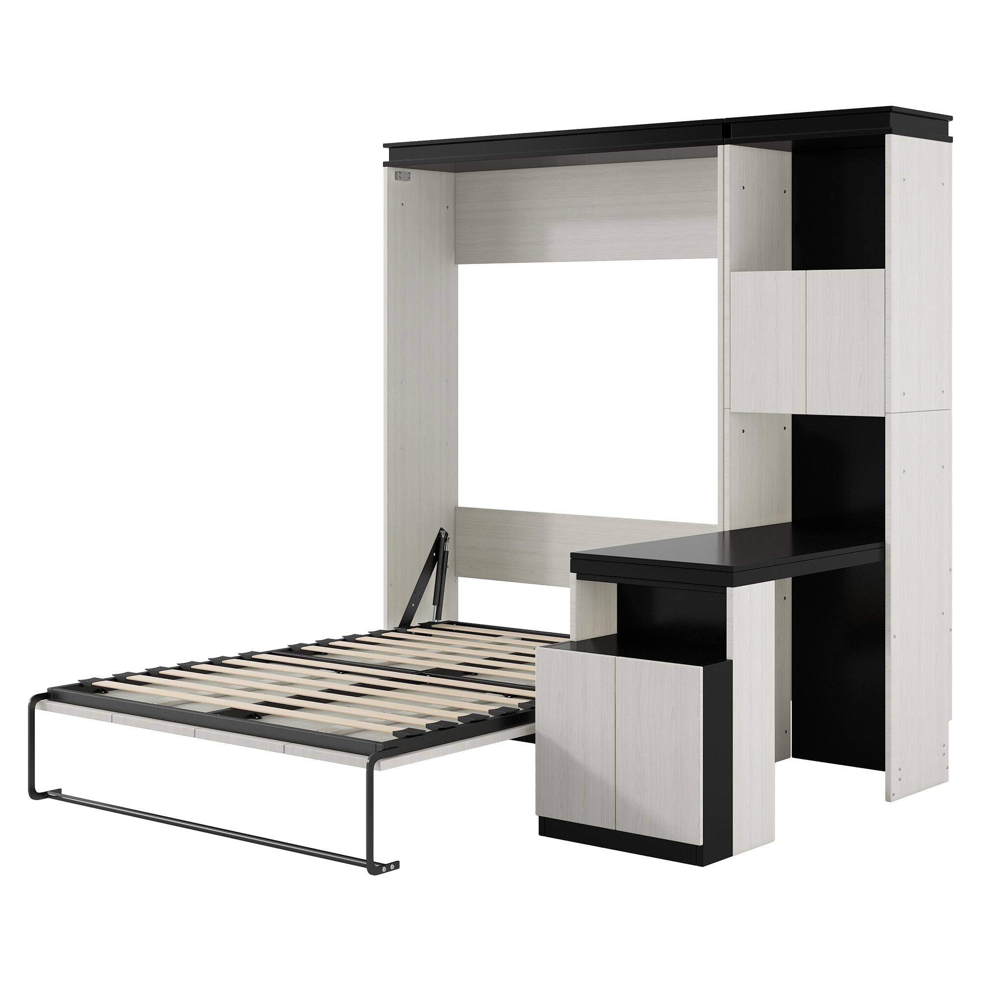 Alt View 8. Tiramisubest - Full Size Murphy Bed with Desk, Storage, Black+White, Solid Wood+MDF, 82x81x83 inches, 355 lbs - Black White.